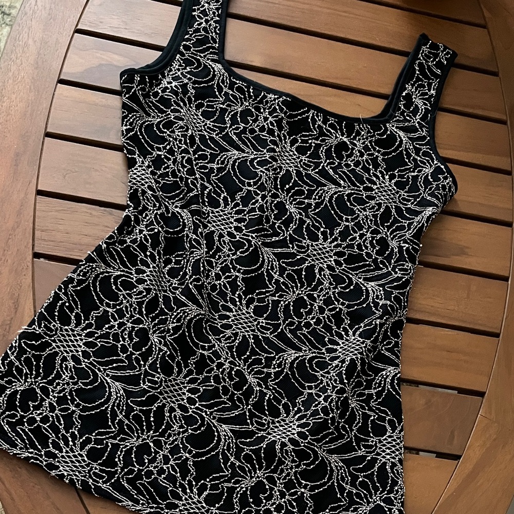 Anne Fontaine Black Top with Gold Embroidered  Thread Detail